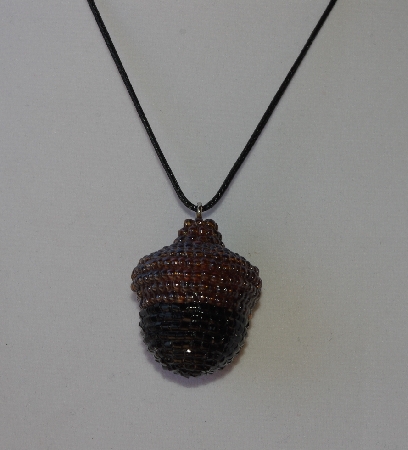 +MBA #AC1-224  "Brown Luster & Black Glass Seed Bead Acorn Pendant"