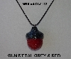 +MBA #AC1-113  "Gun Metal Grey & Red Glass Seed Bead Acorn Pendant"