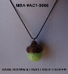 +MBA #AC1-0066  "Dark Brown & Light Luster Green Glass Seed Bead Acorn Pendant"