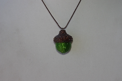 +MBA #AC1-0056  "Luster Brown & Satin Green Glass Seed Bead Acorn Pendant"