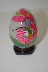 +MBA #10-279  Vintage Asian Reverse Hand Painted Hummingbird Glass Egg