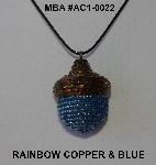 +MBA #AC1-0022  "Rainbow Copper & Blue Glass Seed Bead Acorn Pendant"