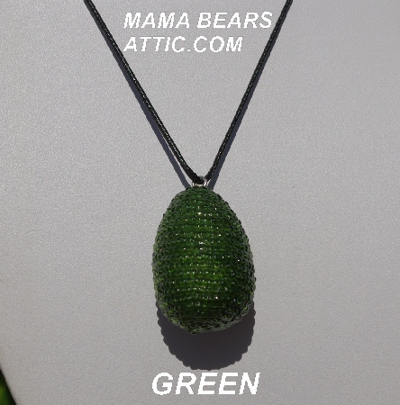 +MBA #5557-0071 "Green Glass Seed Bead Egg Pendant"