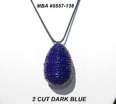 +MBA #555-138  "2 Ct Dark Blue Glass Seed Bead Egg Pendant"