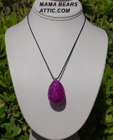 +MBA #5557-177  "Bright Purple Glass Seed Bead Egg Pendant"