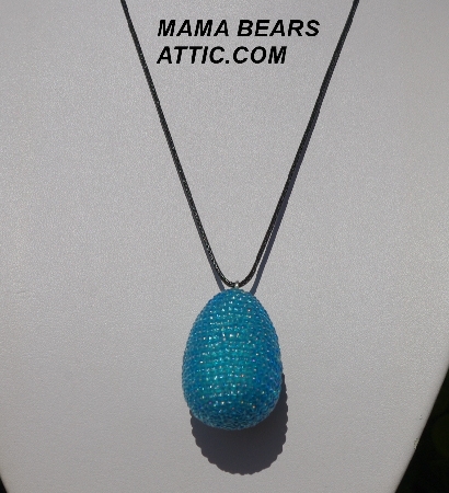 +MBA #5557-184  "Luster Sky Blue Glass Seed Bead Egg Pendant"