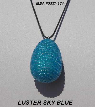 +MBA #5557-184  "Luster Sky Blue Glass Seed Bead Egg Pendant"