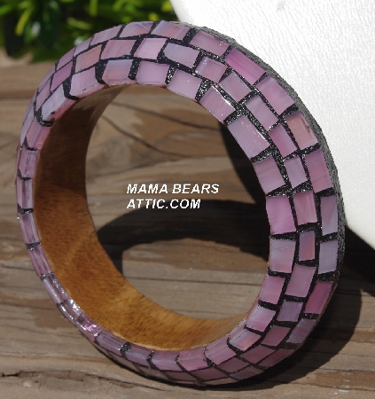 +MBA #5556-269  "Rose Quartz Pink Stained Glass Bangle Bracelet"