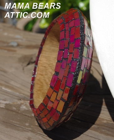 +MBA #5556-255  "Iridescent Red Stained Glass Bangle Bracelet"