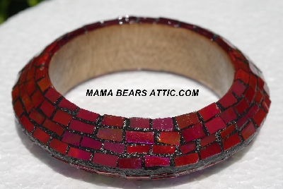 +MBA #5556-255  "Iridescent Red Stained Glass Bangle Bracelet"