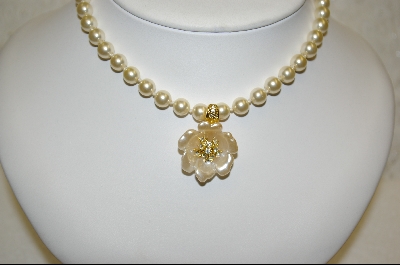 +Nolan Miller Creme Colored Flower Enhancer & Simulated Pearl Necklace