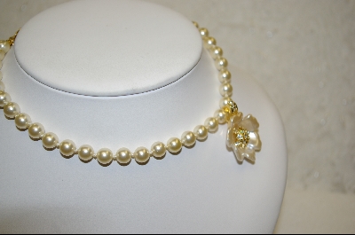 Nolan Miller Creme Colored Flower Enhancer & Simulated Pearl Necklace
