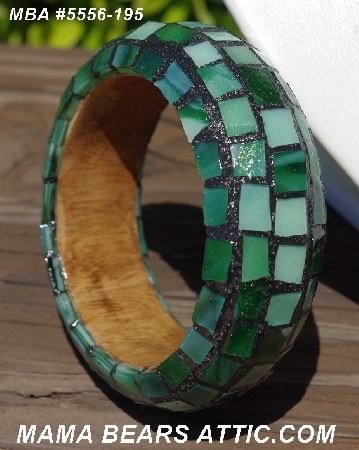 +MBA #5556-195  "Multi Green Stained Glass Bangle Bracelet"