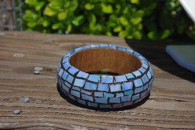 +MBA #5556-221  "Iredescent Blue Stained Glass Bangle Bracelet"