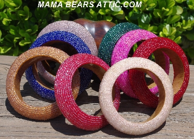 +MBA #5556-547  "3 Cut Red Luster Glass Seed Bead Bangle Bracelet"