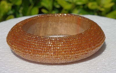 +MBA #5556-563 "3 Cut Amber Gold Glass Seed Bead Bangle Bracelet"