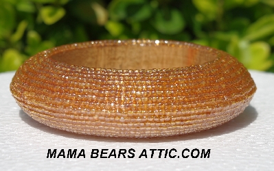 +MBA #5556-563 "3 Cut Amber Gold Glass Seed Bead Bangle Bracelet"