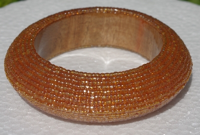 +MBA #5556-563 "3 Cut Amber Gold Glass Seed Bead Bangle Bracelet"