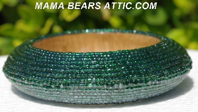 +MBA #5556-571  "3 Cut Dark Green Glass Seed Bead Bangle Bracelet"