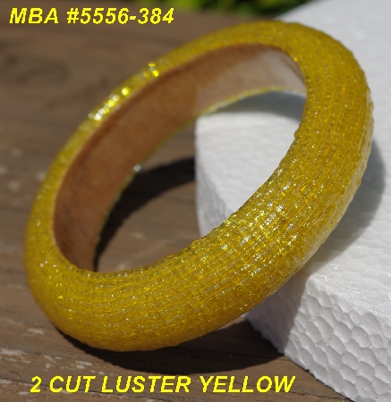 +MBA #5556-384  "2 Cut Yellow Luster Glass Seed Bead Bangle Bracelet"