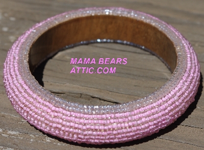 +MBA #5556-388  "Pink Lined & Soft Pink Glass Bead Bangle Bracelet"