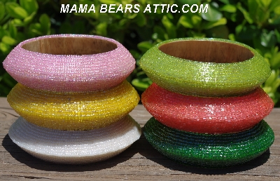 +MBA #5556-507  "3 Cut Yellow Luster Glass Seed Bead Bangle Bracelet"