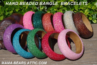 +MBA #5556-614  "Coral & Clear Fancy Cut Glass Seed Bead Bangle Bracelet"