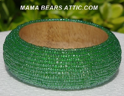 +MBA #5556-659  "3 Cut Green Glass Seed Bead Bangle Bracelet"