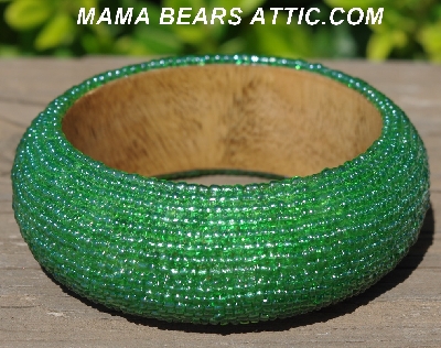 +MBA #5556-659  "3 Cut Green Glass Seed Bead Bangle Bracelet"
