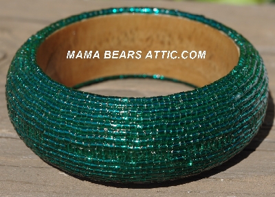 +MBA #5556-666  "Dark Green Glass Seed Bead Bangle Bracelet"