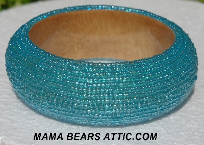 +MBA #5556-675  "Luster Blue Glass Seed Bead Bangle Bracelet"