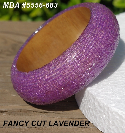 +MBA #5556-683  "Fancy Cut Lavender Glass Seed Bead Bangle Bracelet"