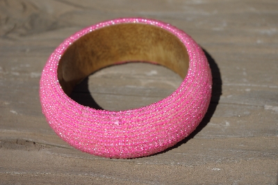 +MBA #5556-690  "Bright Pink Lined Glass Seed Bead Bangle Bracelet"