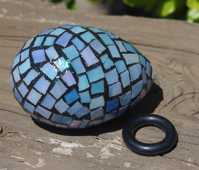 +MBA #5556-273  "Iridescent Sky Blue Stained Glass Mosaic Egg"