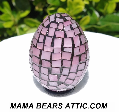 +MBA #5556-284  "Rose Quartz Pink Stained Glass Mosaic Egg"