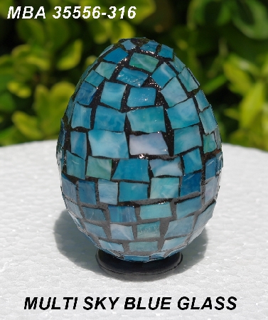 +MBA #5556-316  "Multi Sky Blue Stained Glass Mosaic Egg"