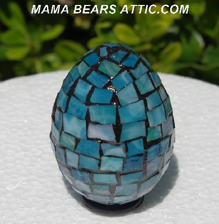 +MBA #5556-316  "Multi Sky Blue Stained Glass Mosaic Egg"