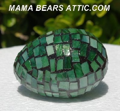 +MBA #5556-322  "Multi Green Stained Glass Mosaic Egg"