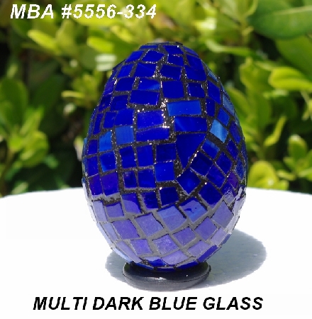 +MBA #5556-334  "Multi Dark Blue Stained Glass Mosaic Egg"