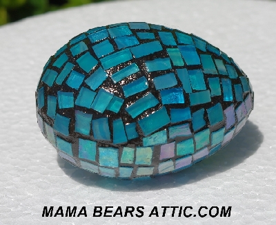 +MBA #5556-340  "Iridescent Blue Stained Glass Mosaic Egg" 