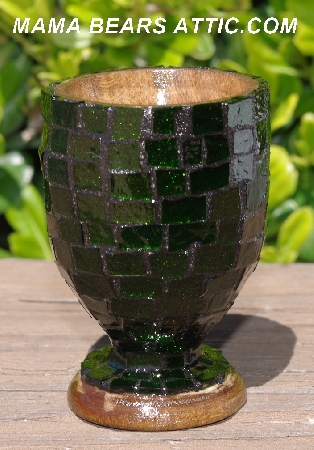 +MBA #5556-423  "Large Green Glitter Glass Mosaic Egg With Matching Egg Cup"