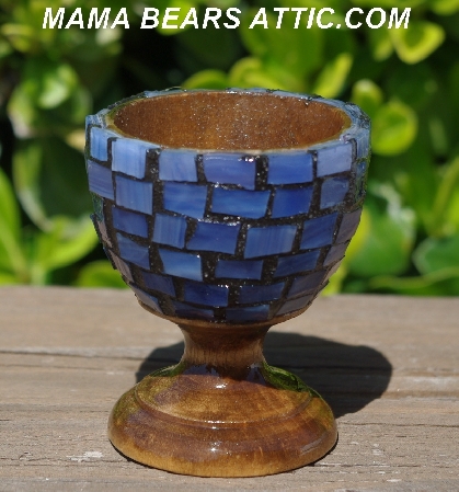 +MBA #5556-429  "Multi Blue Stained Glass Mosaic Egg & Matching Egg Cup"