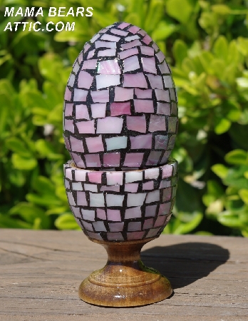 +MBA #5556-438  "Iridescent Pink Stained Glass Mosaic Egg With Matching Egg Cup"