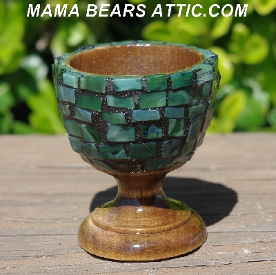 +MBA #5556-445  "Multi Green Stained Glass Mosaic Egg With Matching Egg Cup"