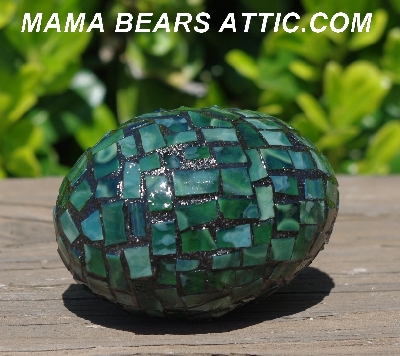 +MBA #5556-445  "Multi Green Stained Glass Mosaic Egg With Matching Egg Cup"