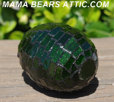 +MBA #5556-469  "Large Green Glitter Glass Mosaic Egg"