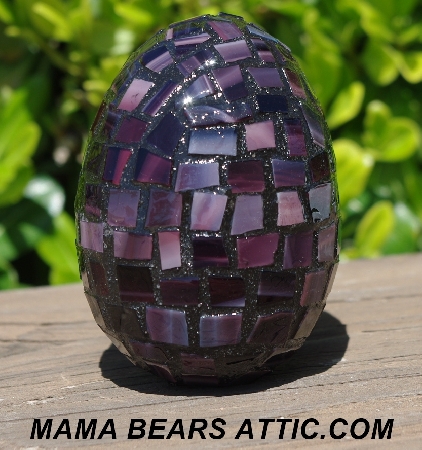 +MBA #5556-482  "Multi Dark Purple Stained Glass Large Mosaic Egg"