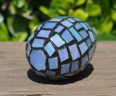 +MBA #5556-479  "Iridescent Blue Stained Glass Mosaic Egg"