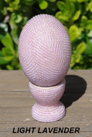 +MBA #5556-607  "Light Lavender Glass Seed Bead Egg With Matching Egg Cup"