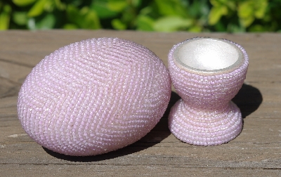+MBA #5556-607  "Light Lavender Glass Seed Bead Egg With Matching Egg Cup"